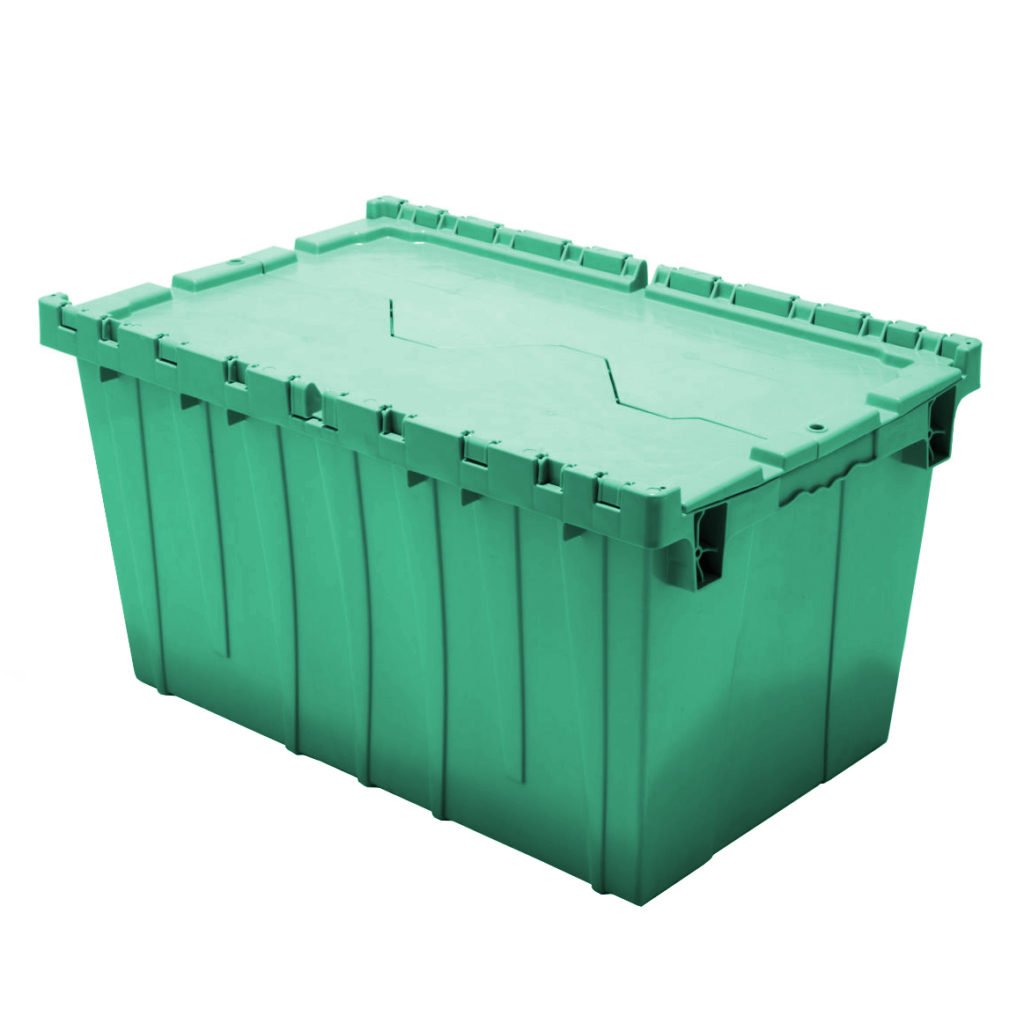 Industrial-strength moving tote with attached lid